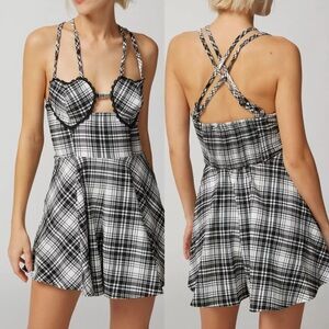 Urban Outfitters Black & White Plaid Dorian Heart Romper